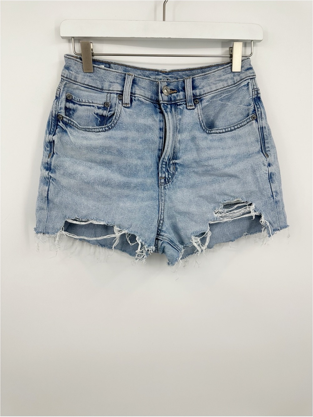 American Eagle Outfitters Denim Blue Baggy Jean Distressed Shorts Size 2 Boho
